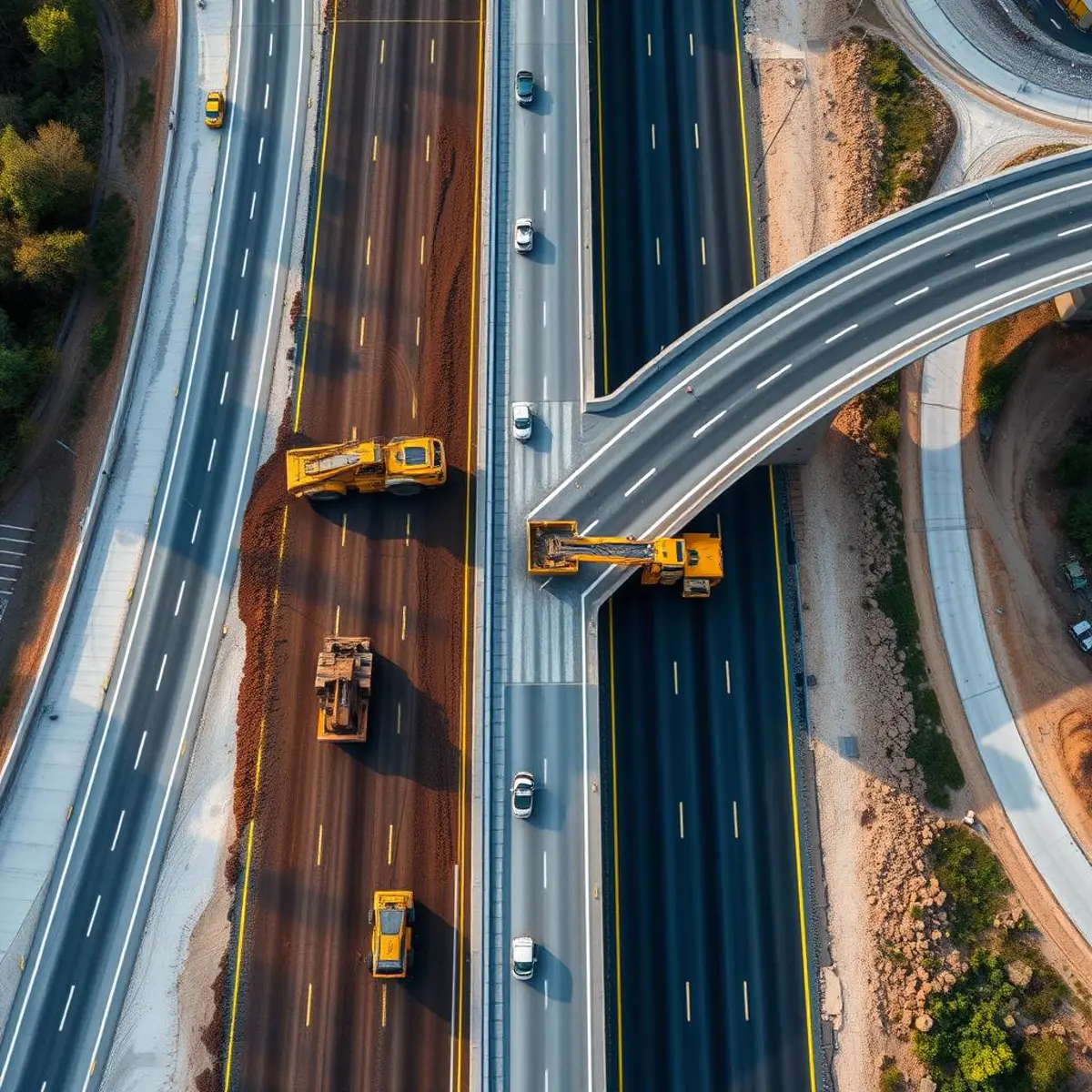 Aerial view of highway interchange representing the infrastructure contractor insurance expertise of Road Contractors Insurance