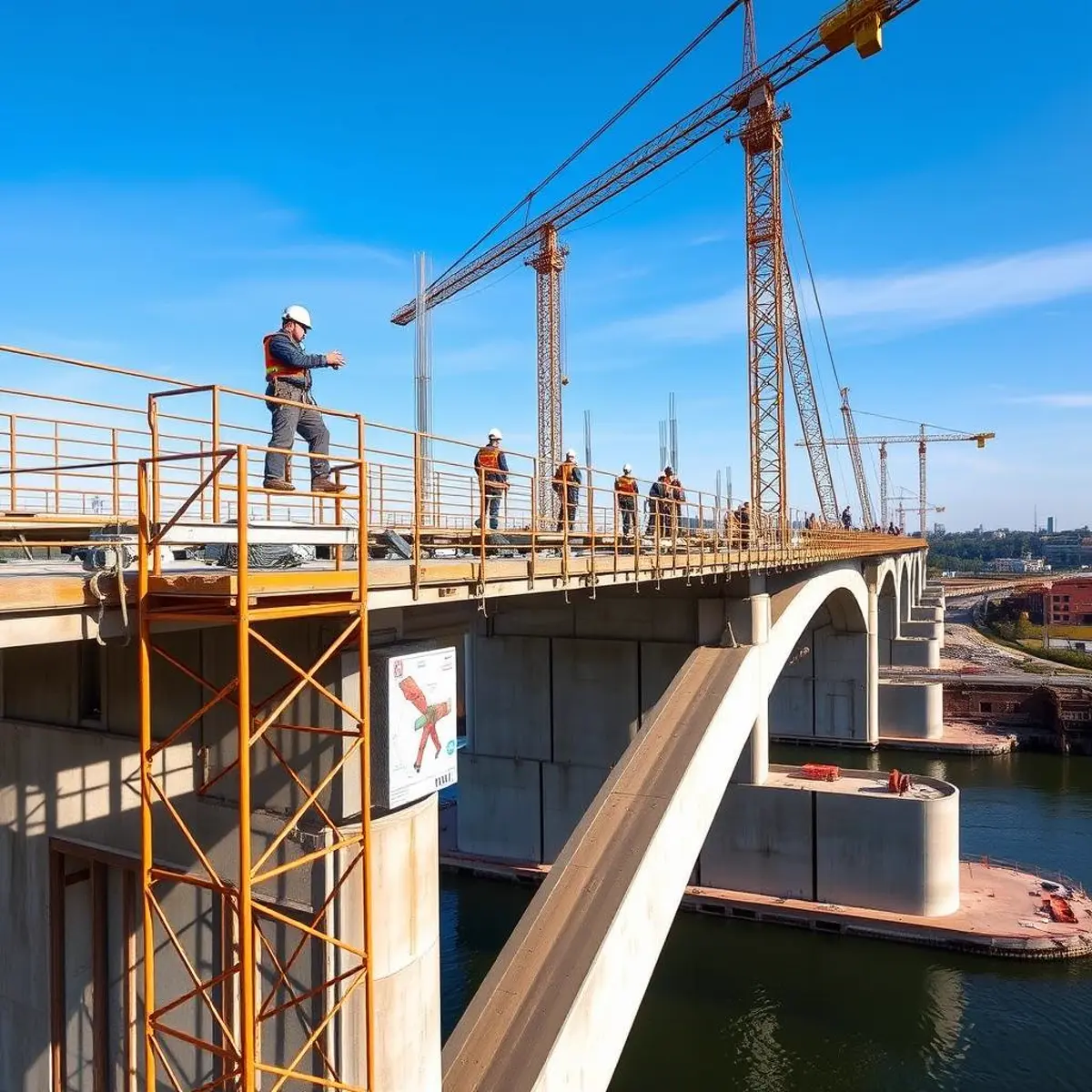 Bridge construction project showing road contractor operations requiring specialized insurance coverage